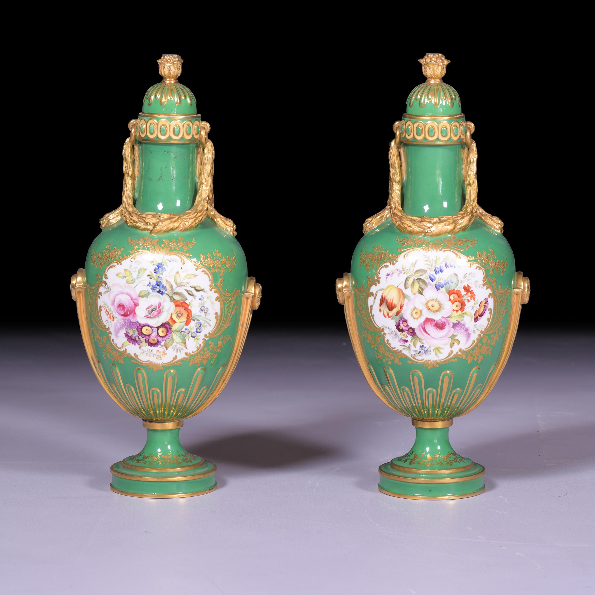 Pair Of 19th Century English Porcelain Vases & Covers By Coalport For Sale 3