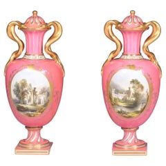Pair of 19th Century English Porcelain Vases & Covers by Coalport