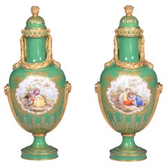 Pair Of 19th Century English Porcelain Vases & Covers By Coalport