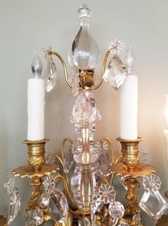 Pair of 19th Century English Regency Dore Bronze and Irish Crystal Sconces