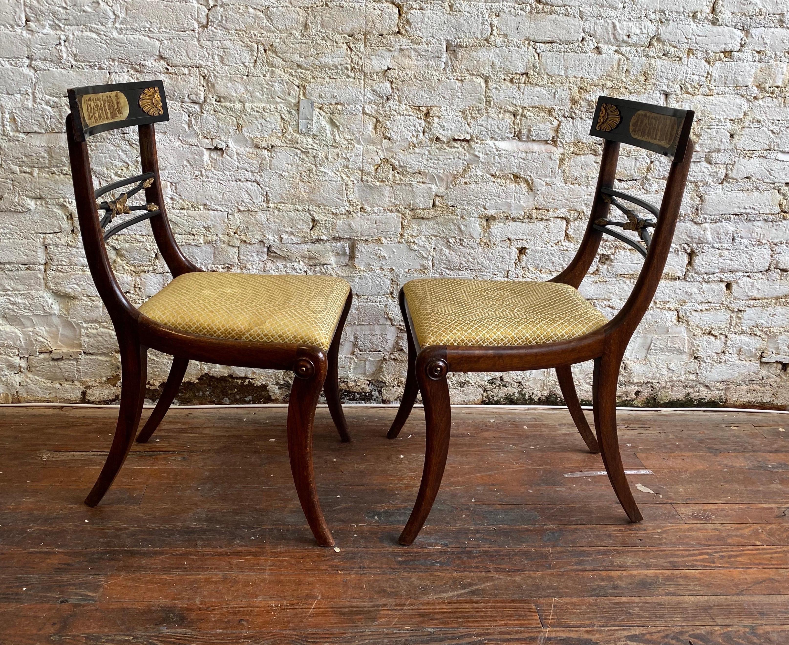 19th Century English Regency Faux Rosewood Chairs with Neoclassical Scenes, Pair 2