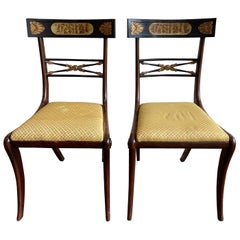 19th Century English Regency Faux Rosewood Chairs with Neoclassical Scenes, Pair