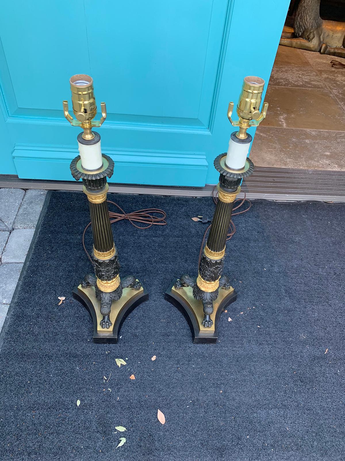 Pair of 19th Century English Regency Gilt and Bronze Candelabras as Lamps 11