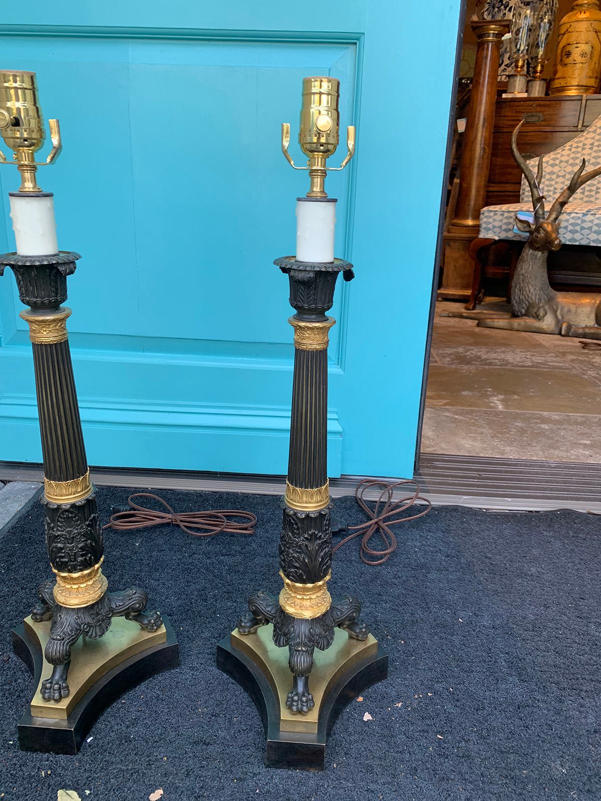 Pair of 19th Century English Regency Gilt and Bronze Candelabras as Lamps 12
