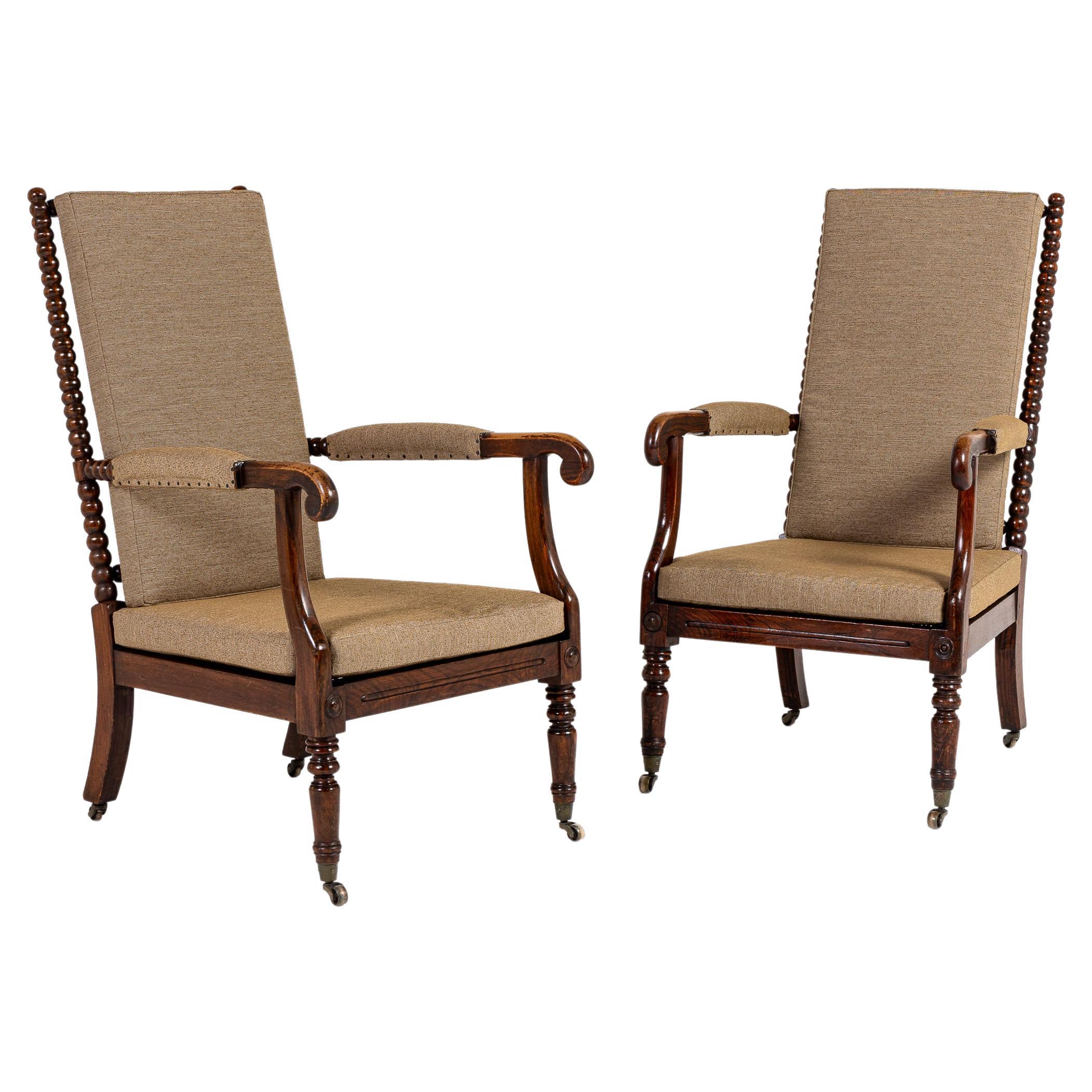 Pair of 19th Century English Regency Period Bobbin Turned Armchairs