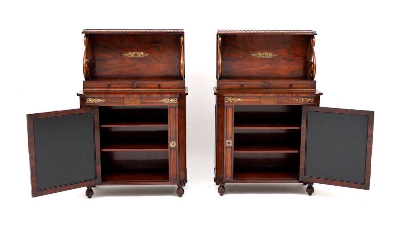 Veneer Pair of English Regency Style Rosewood Side Cabinets For Sale