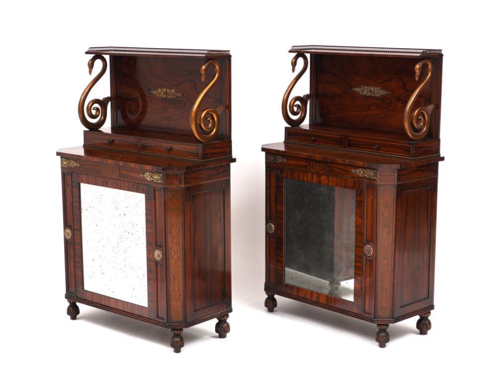20th Century Pair of English Regency Style Rosewood Side Cabinets For Sale