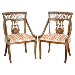 Pair of 19th Century English Regency Carved Mahogany and Upholstered Side Chairs