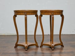Pair of 19th Century English Regency Walnut Side Tables with Carved Details