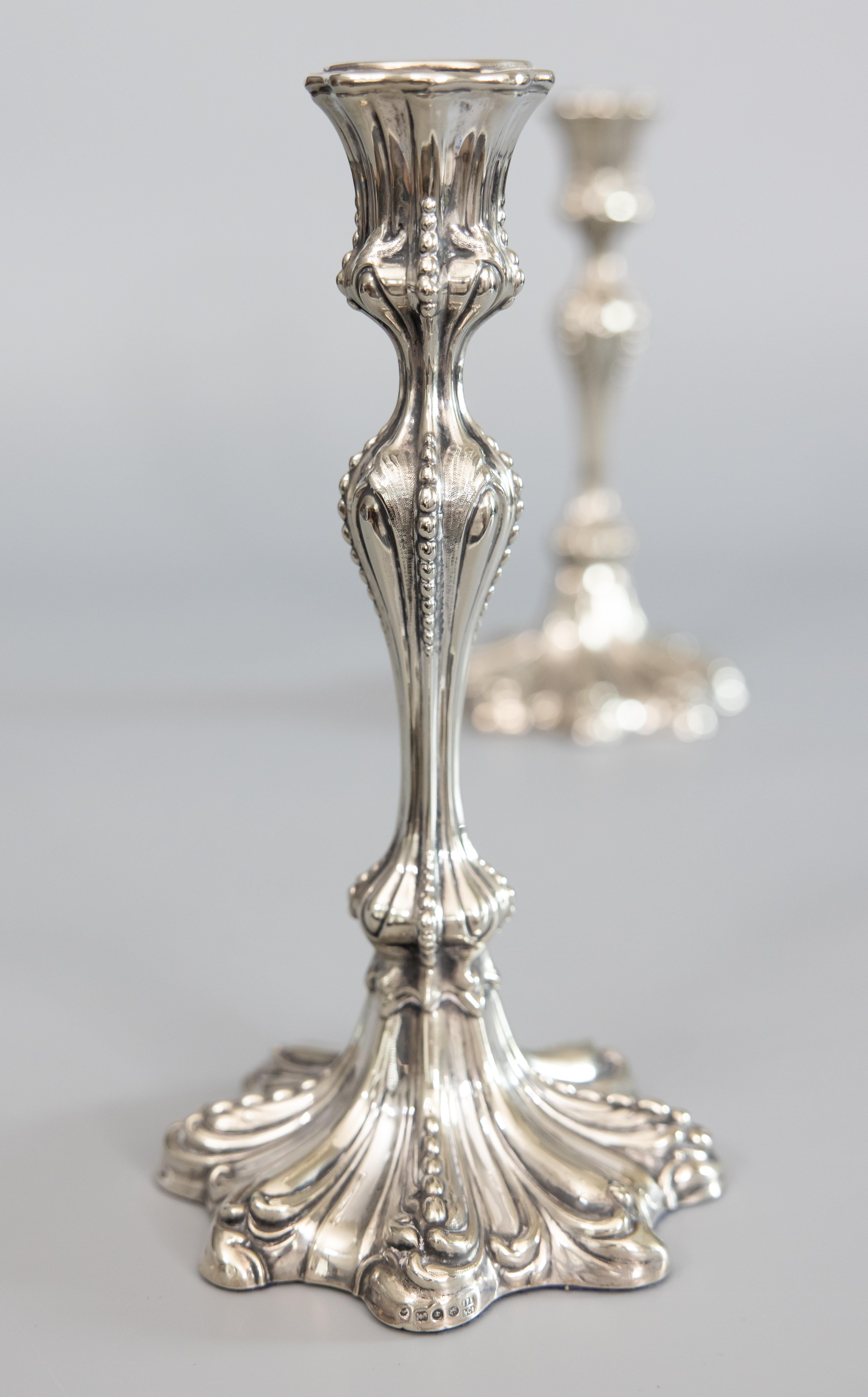 Pair of 19th Century English Rococo Style Silver Plate Candlesticks In Good Condition In Pearland, TX