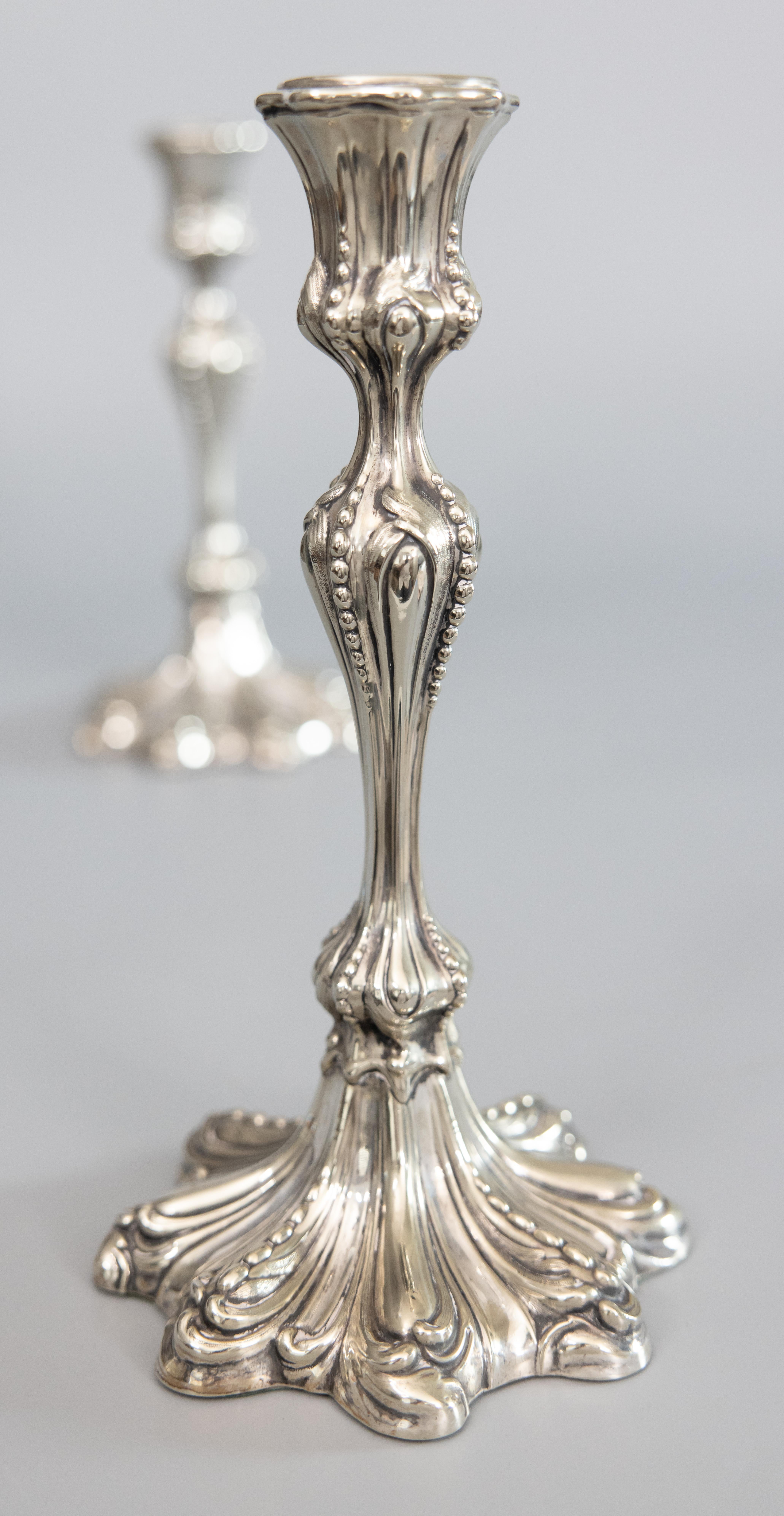 Pair of 19th Century English Rococo Style Silver Plate Candlesticks 1