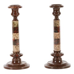 Antique Pair of 19th Century English Serpentine Candlesticks