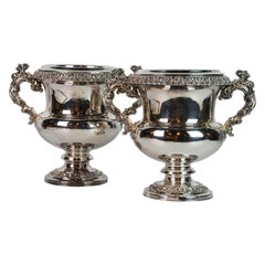 Pair of 19th Century English Sheffield Silver Plate Rococo Style Wine Coolers