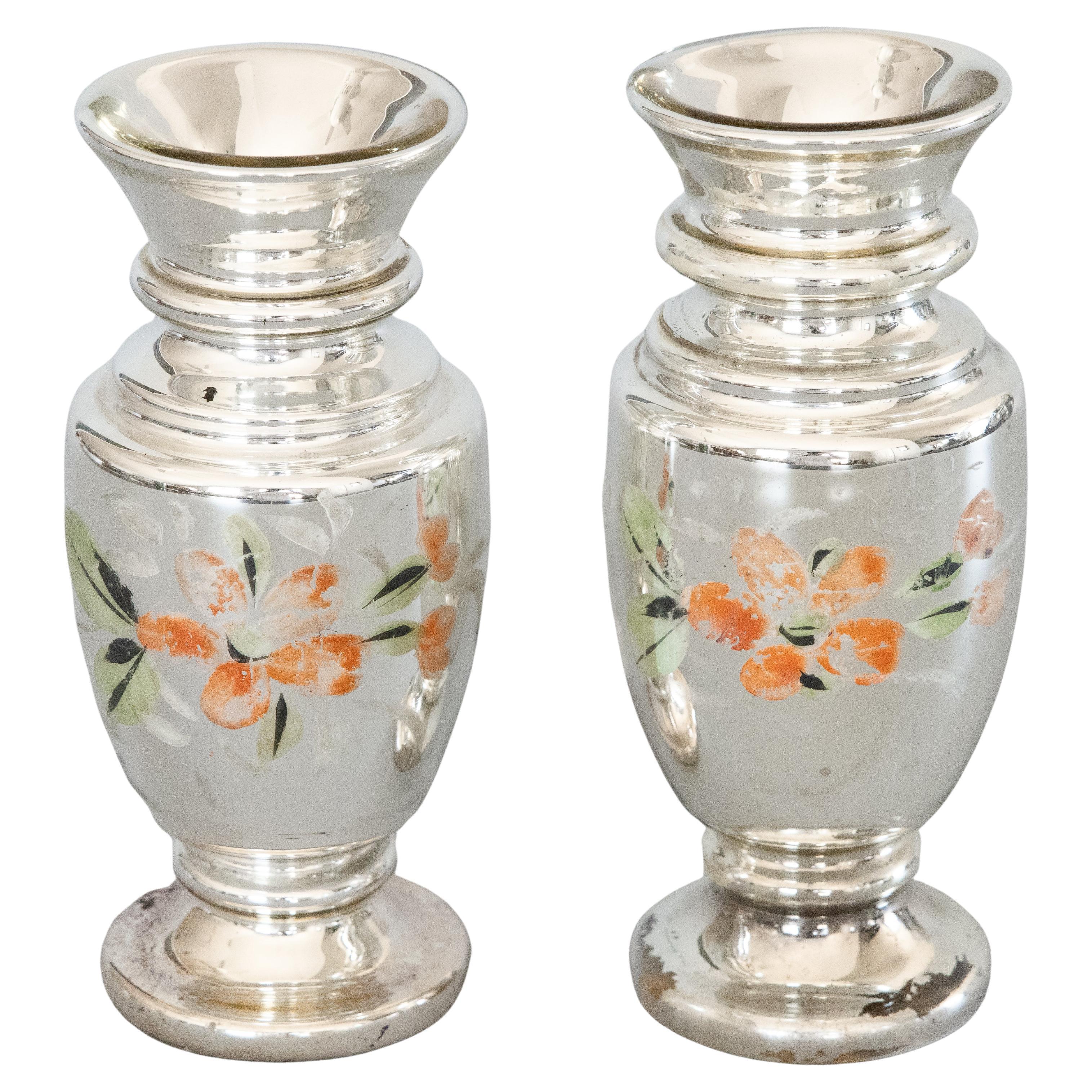 Pair of 19th Century English Silvered Mercury Glass Vases For Sale