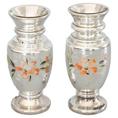 Paire de vases anglais en verre mercuré argenté du 19ème siècle