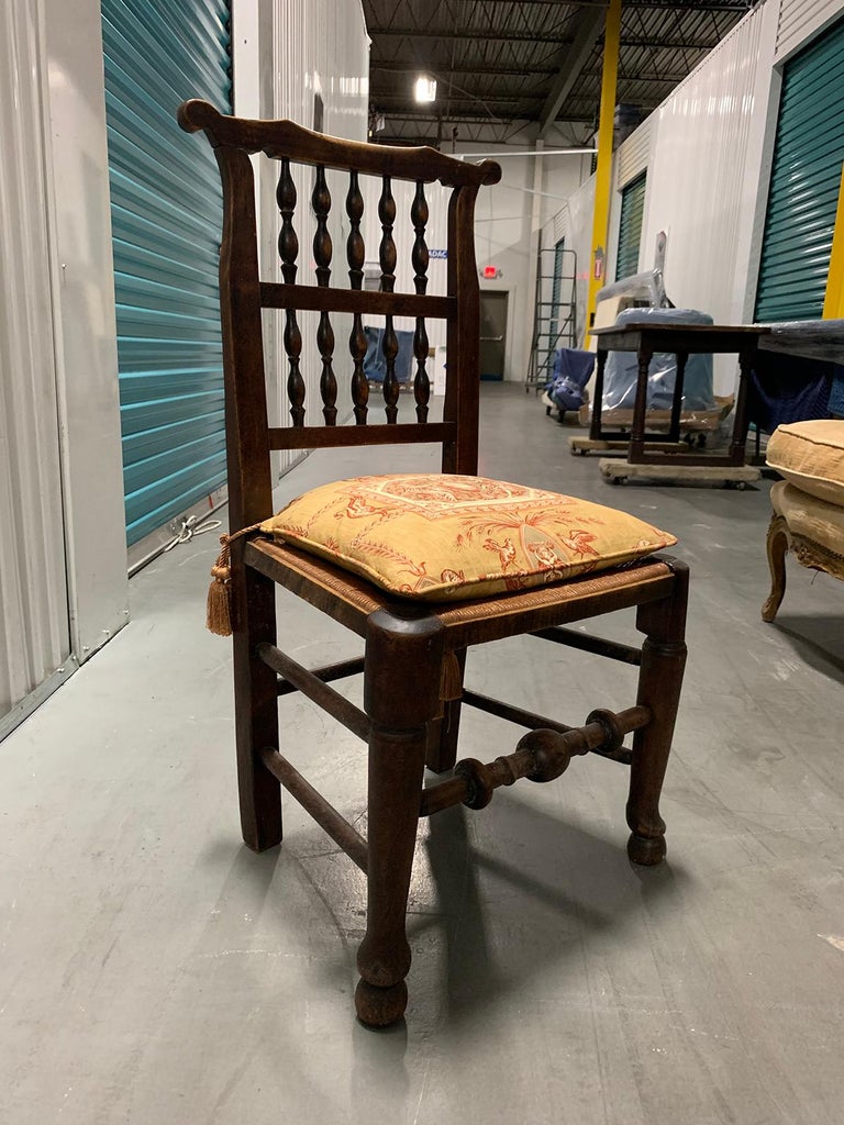 Pair of 19th Century English Spindle Back Side Chairs, Rush Seats and