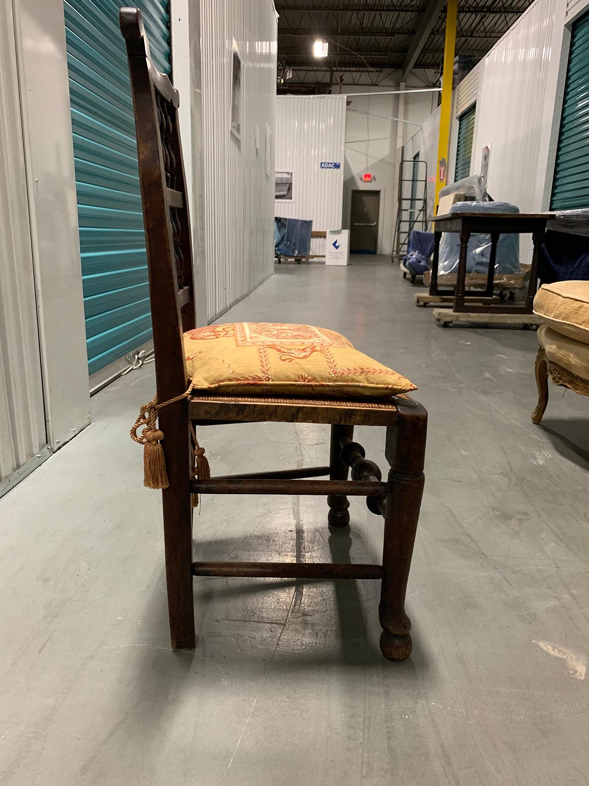 Pair of 19th Century English Spindle Back Side Chairs, Rush Seats and Cushions For Sale 2