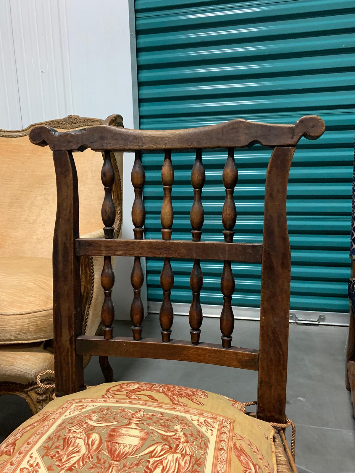 Pair of 19th Century English Spindle Back Side Chairs, Rush Seats and Cushions For Sale 3