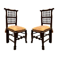 Pair of 19th Century English Spindle Back Side Chairs, Rush Seats and Cushions