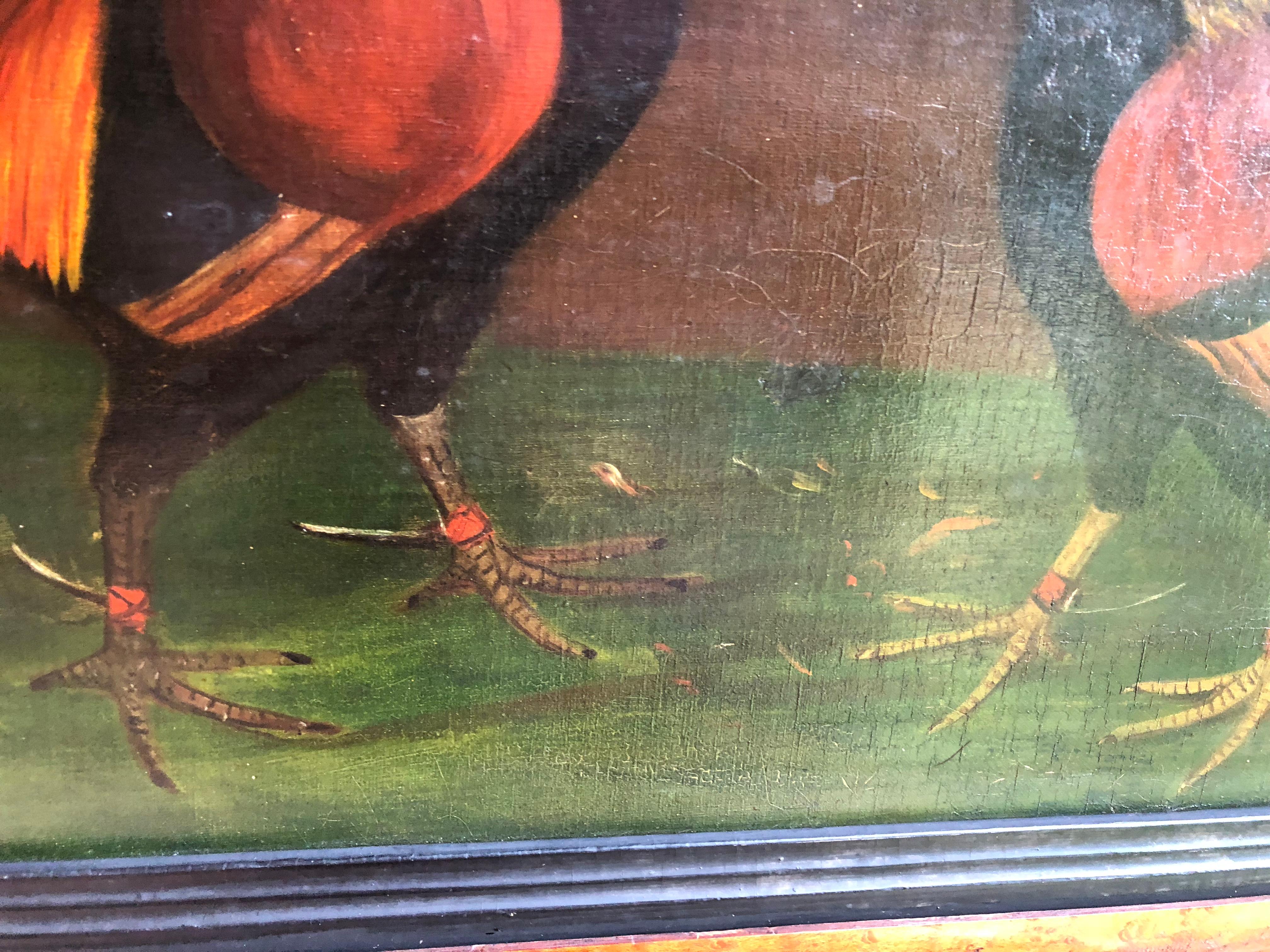 Pair of 19th Century English Sporting Paintings, Fighting Cocks In Excellent Condition In Doylestown, PA