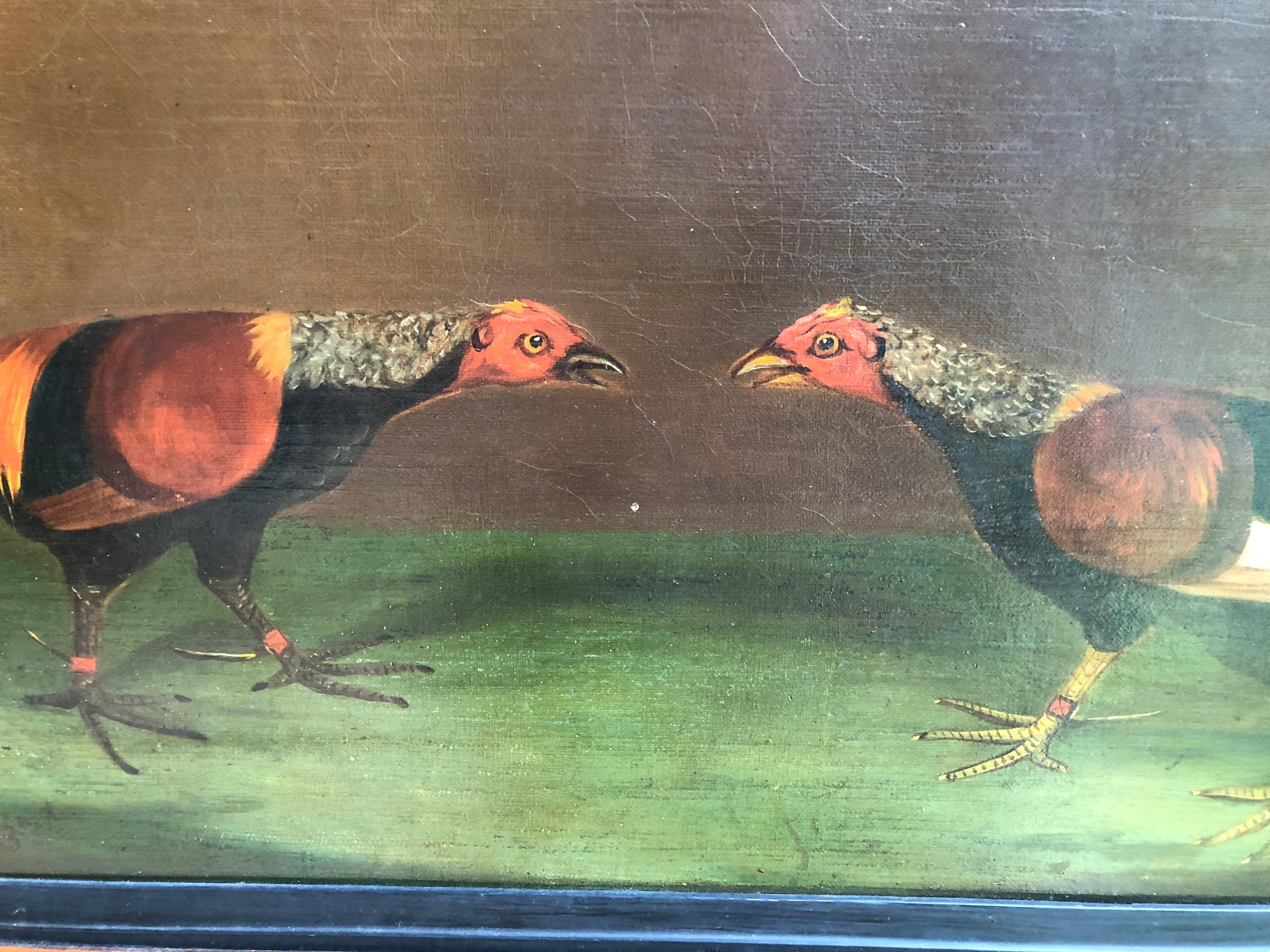 Pair of 19th Century English Sporting Paintings, Fighting Cocks 3
