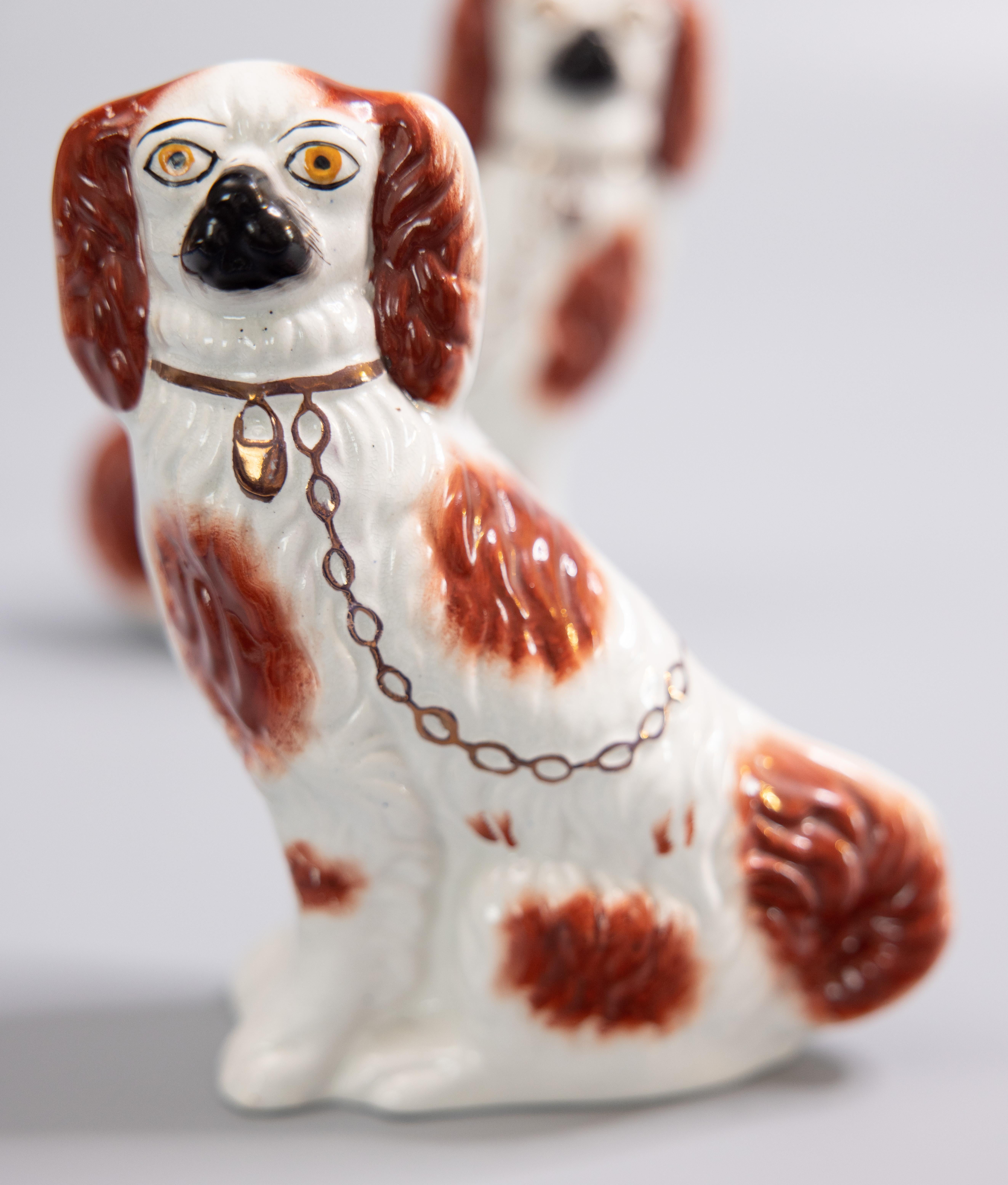Victorian Pair of 19th Century English Staffordshire Russet Spaniel Dogs Figurines