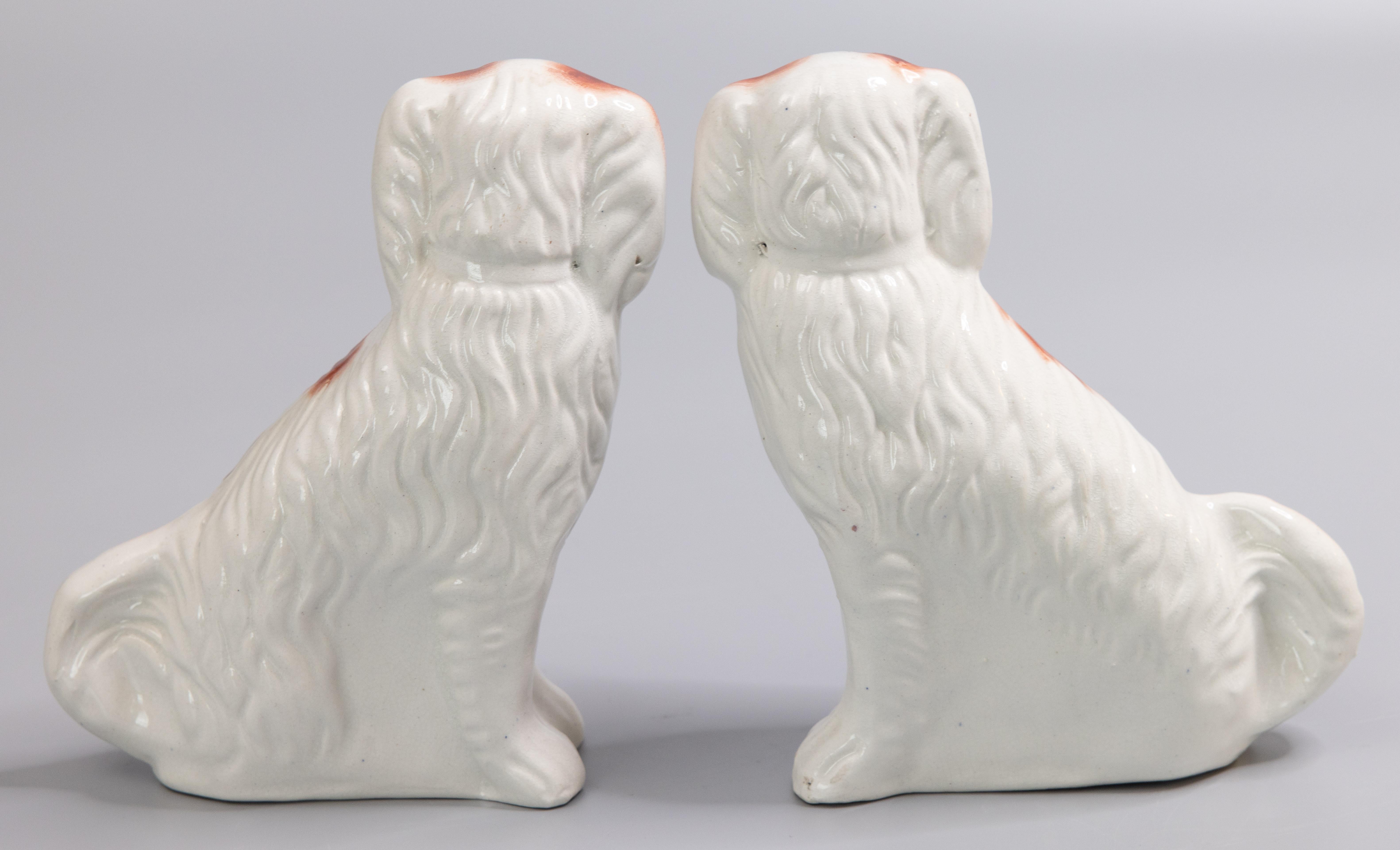 Ceramic Pair of 19th Century English Staffordshire Russet Spaniel Dogs Figurines
