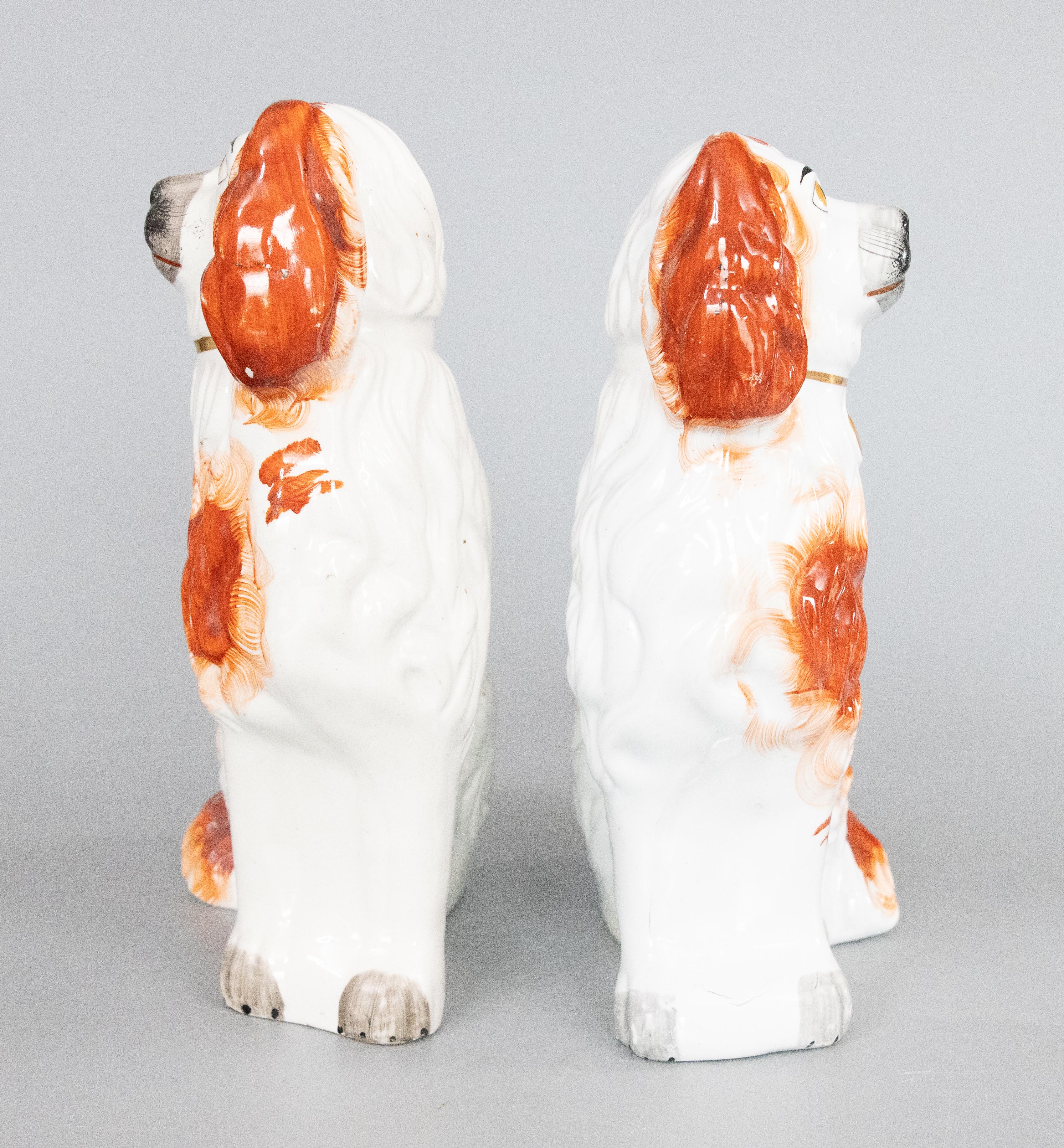 Ceramic Pair of 19th Century English Staffordshire Russet Spaniel Dogs For Sale