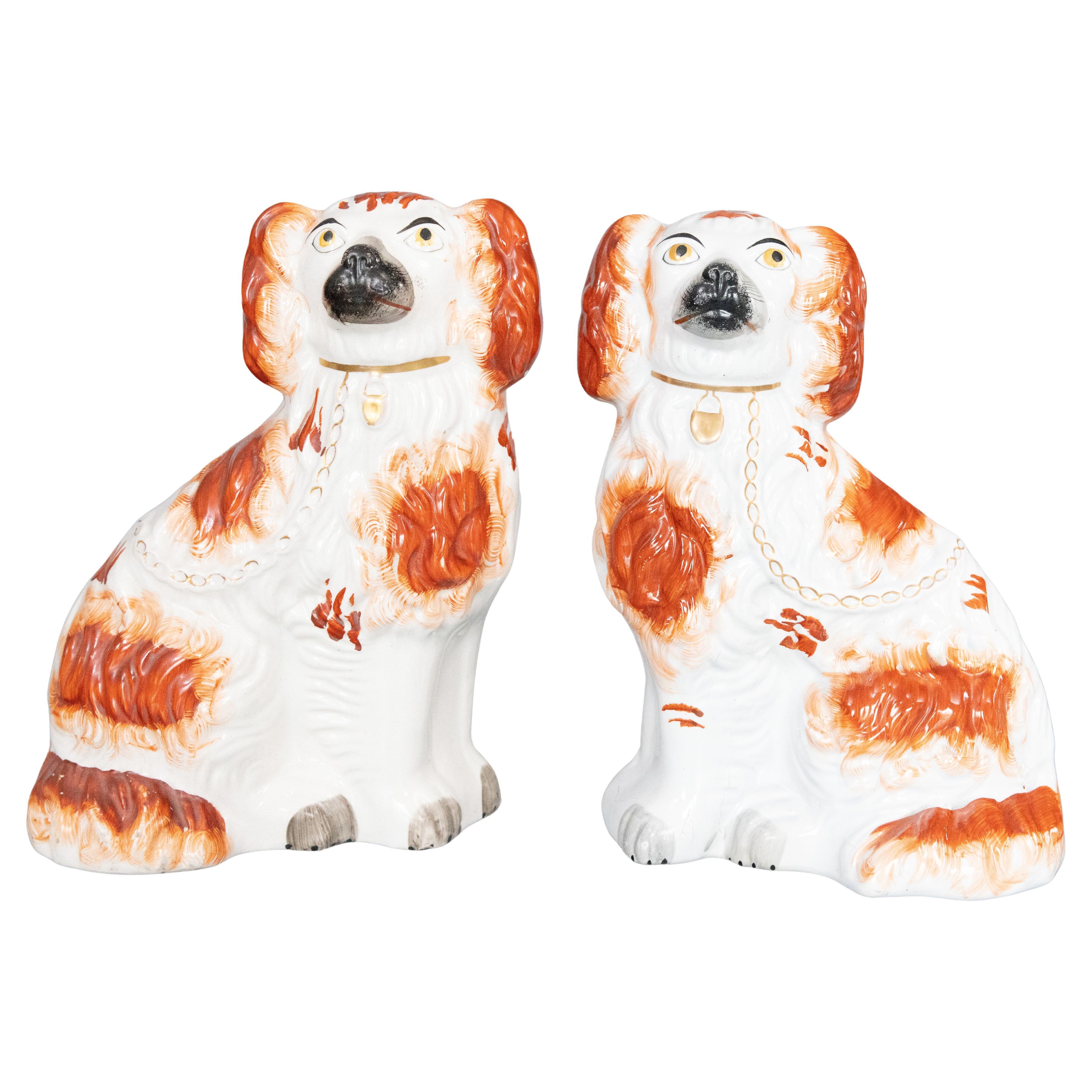 Pair of 19th Century English Staffordshire Russet Spaniel Dogs