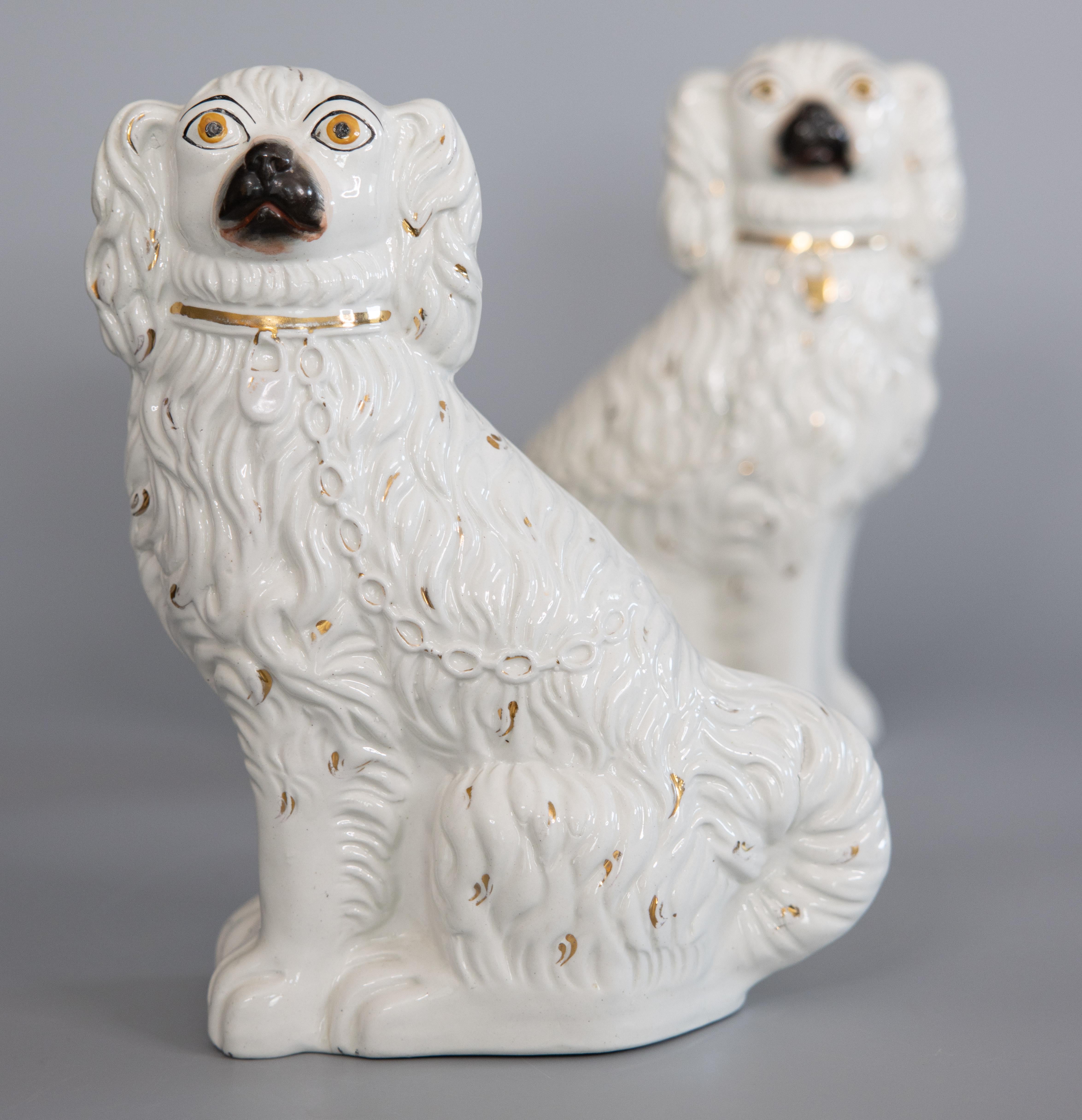 Hand-Painted Pair of 19th Century English Staffordshire Spaniel Dogs Figurines