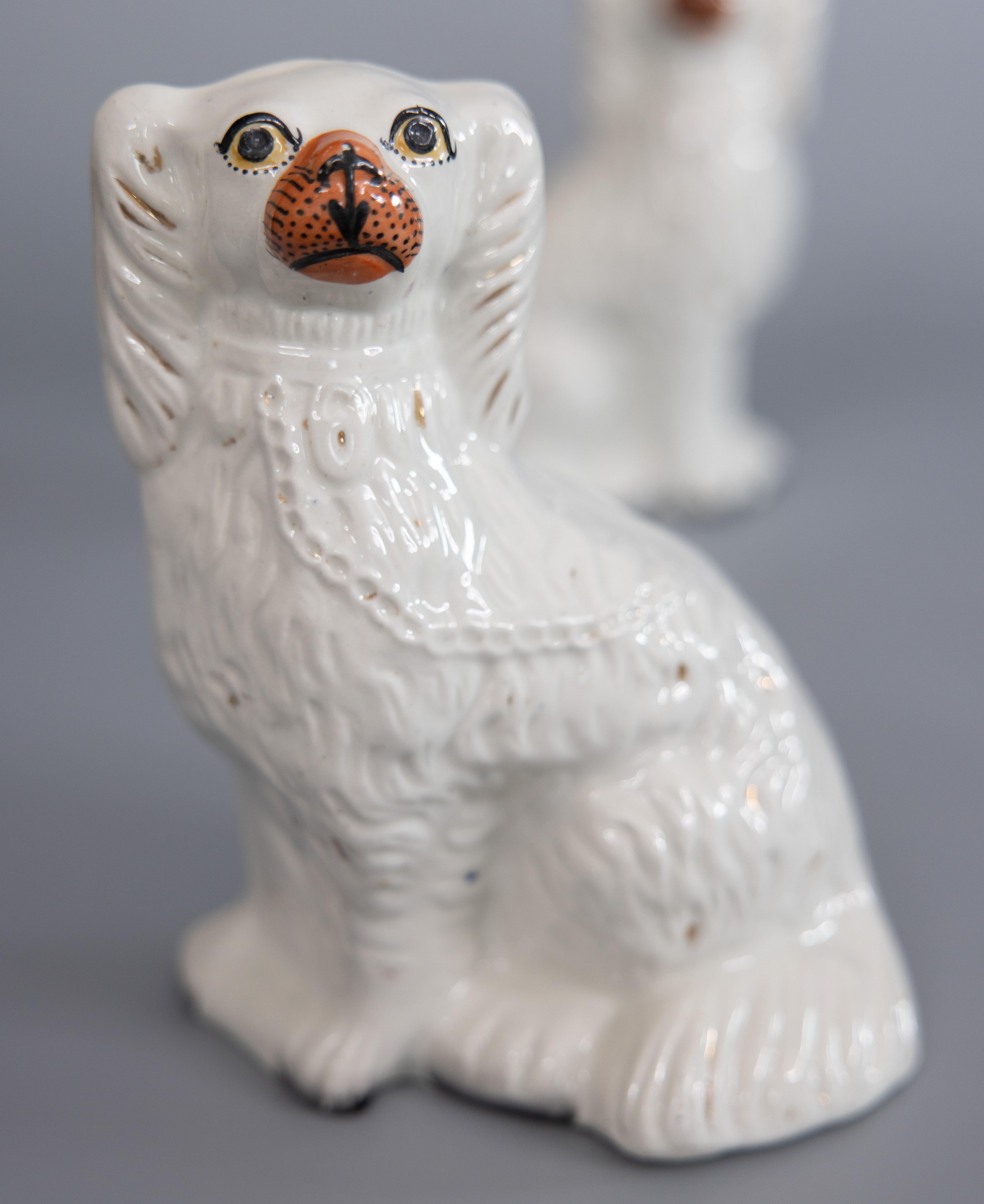 Hand-Painted Pair of 19th Century English Staffordshire Spaniel Dogs Figurines