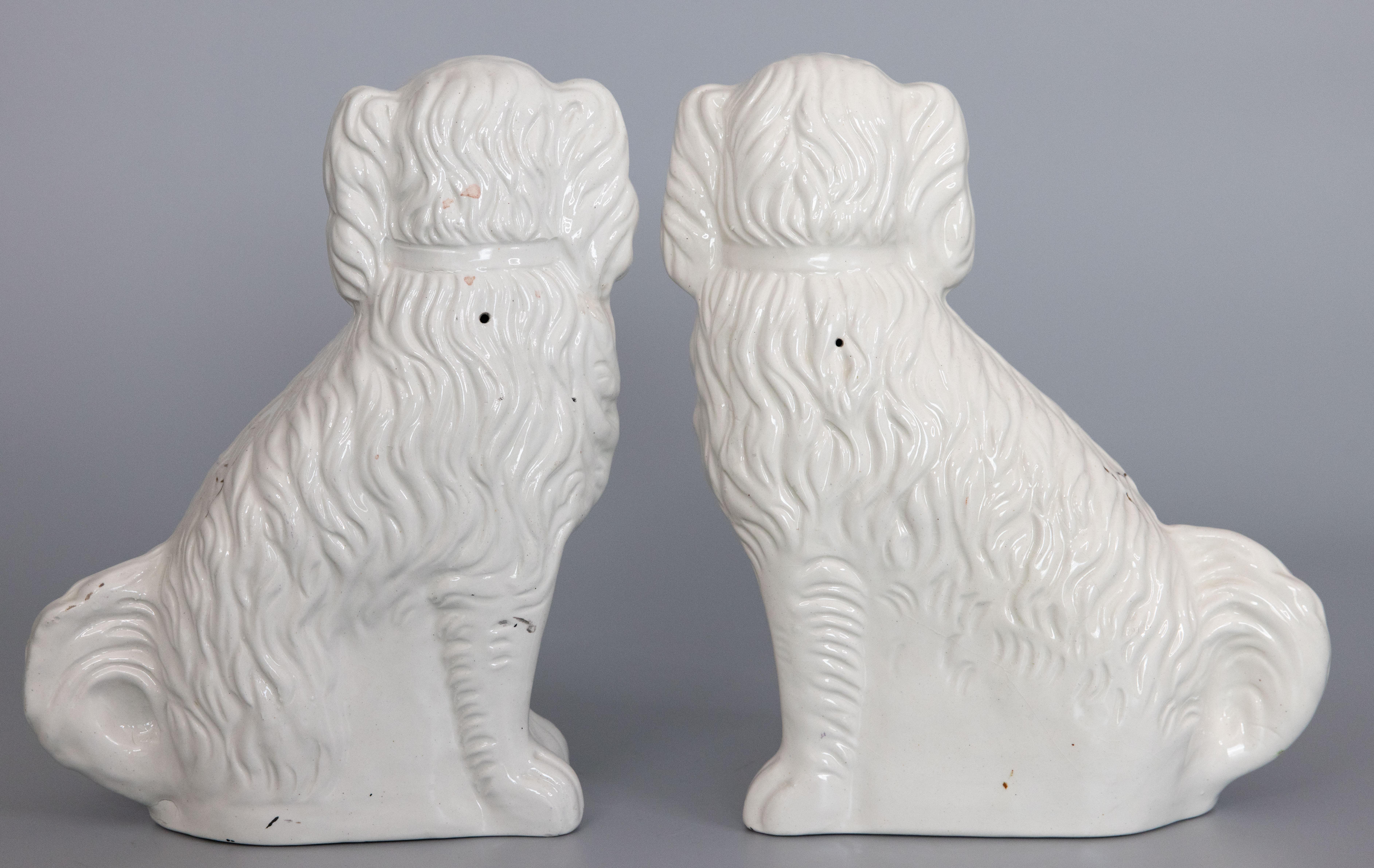 Ceramic Pair of 19th Century English Staffordshire Spaniel Dogs Figurines