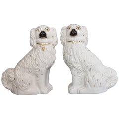 Pair of 19th Century English Staffordshire Spaniel Dogs Figurines