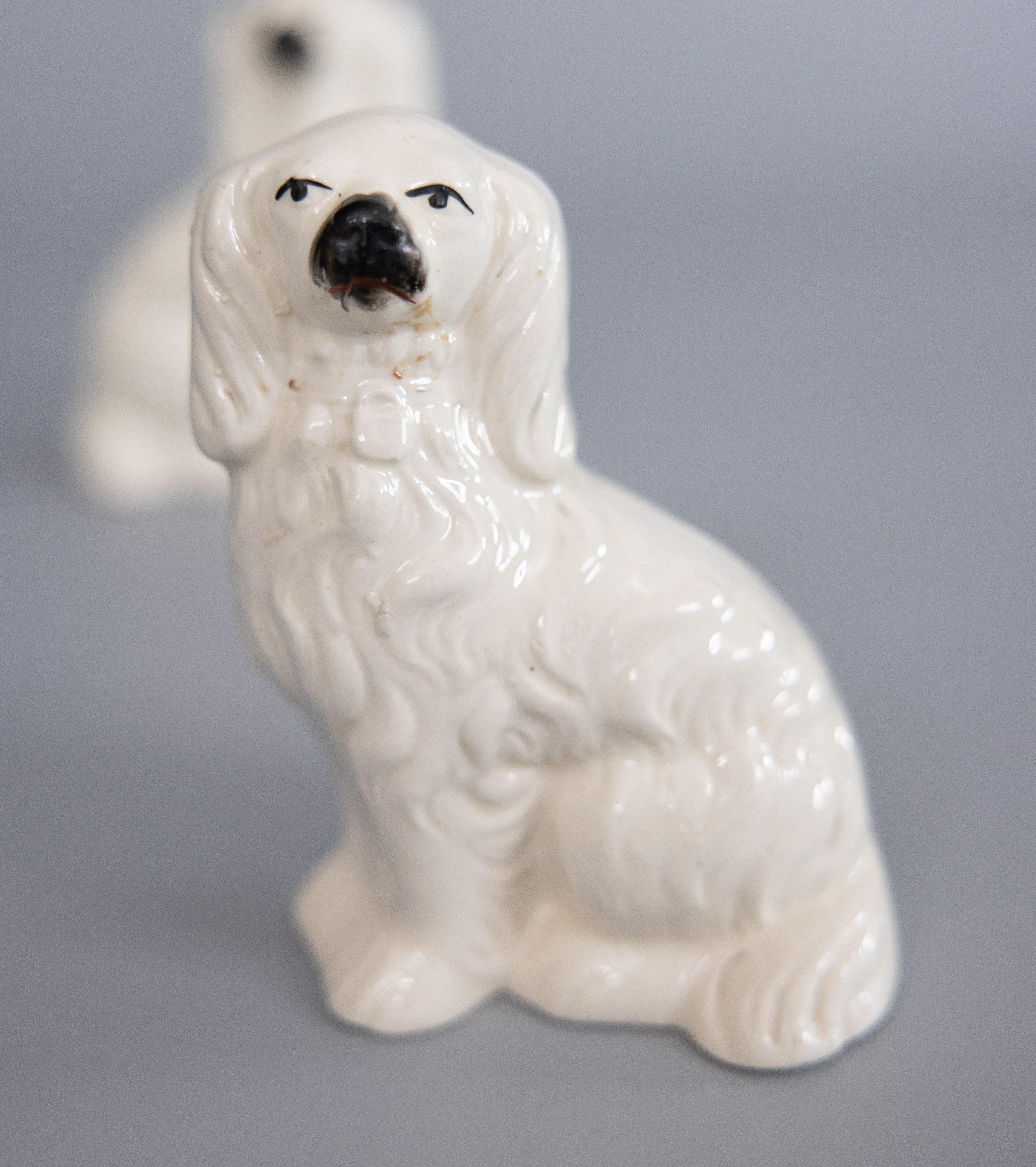 Hand-Painted Pair of 19th Century English Staffordshire Spaniel Dogs