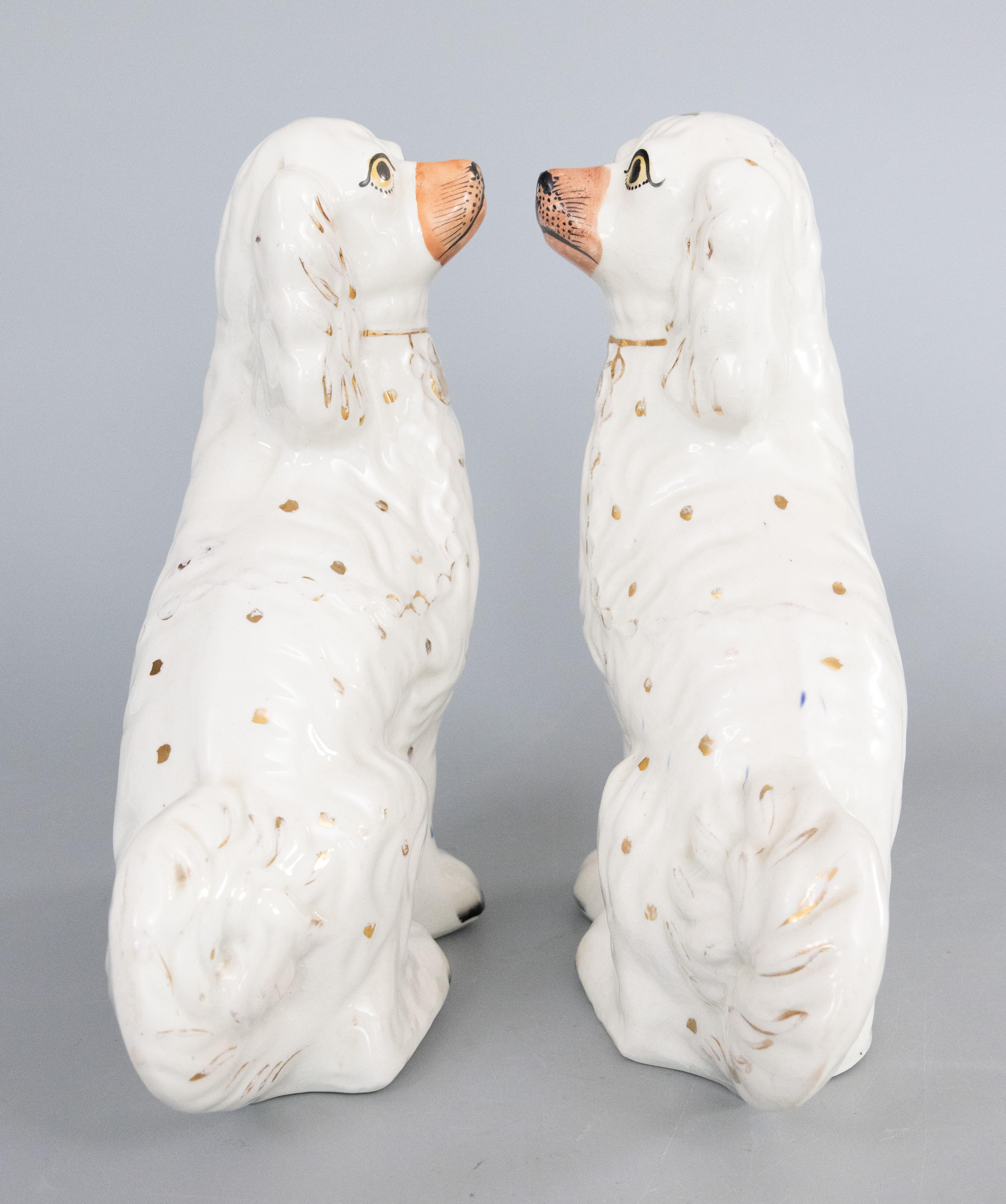 Glazed Pair of Large 19th Century English Staffordshire Spaniel Dogs For Sale