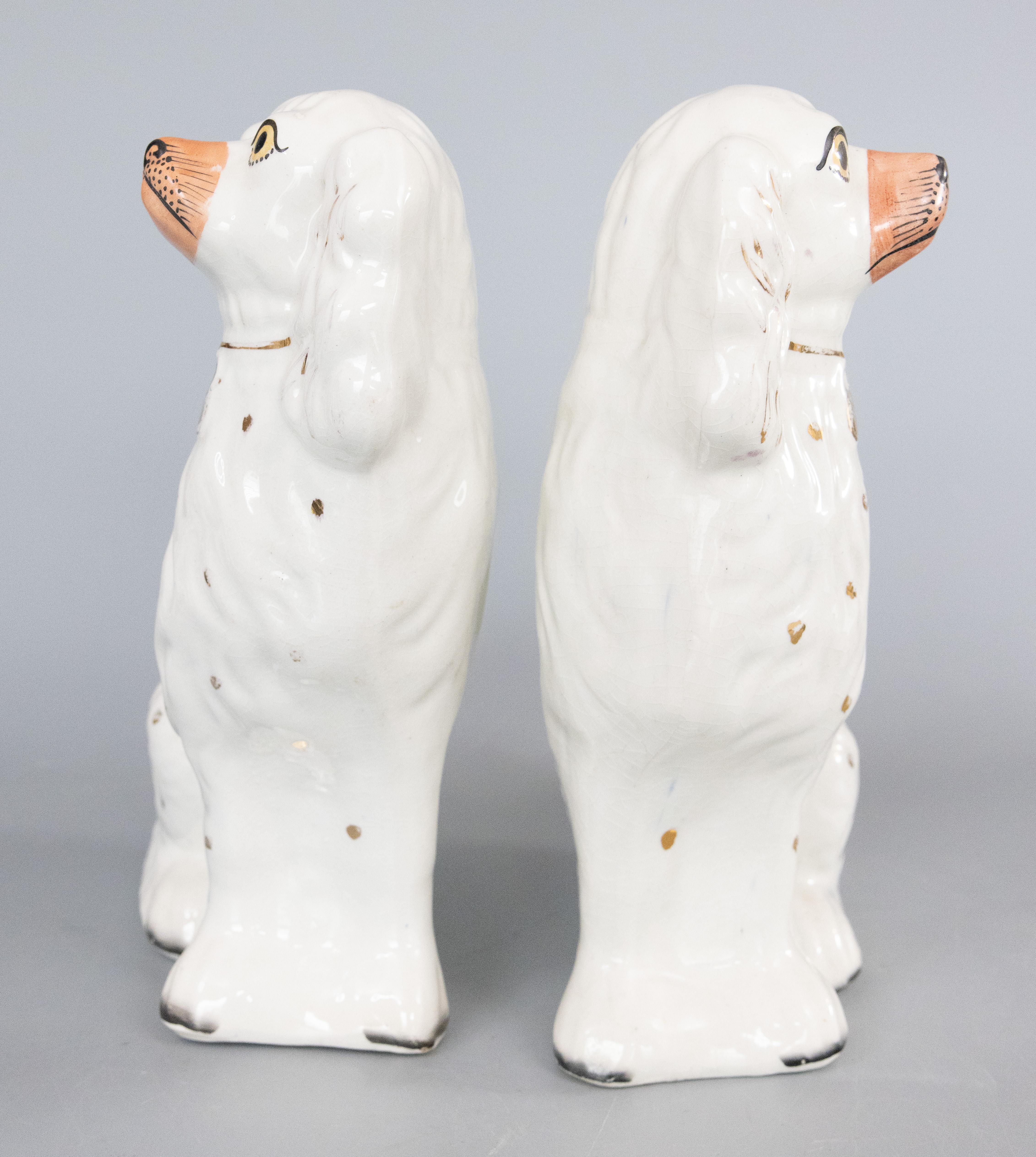 Ceramic Pair of Large 19th Century English Staffordshire Spaniel Dogs For Sale