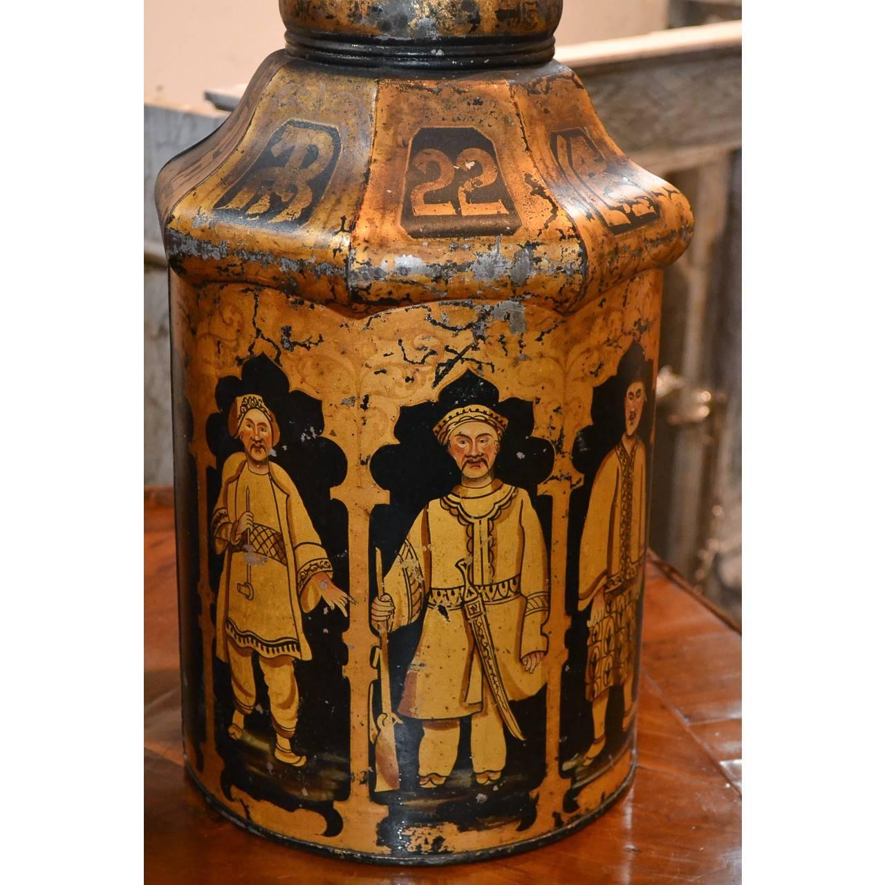Hand-Painted Pair of 19th Century English Tea Can Lamps
