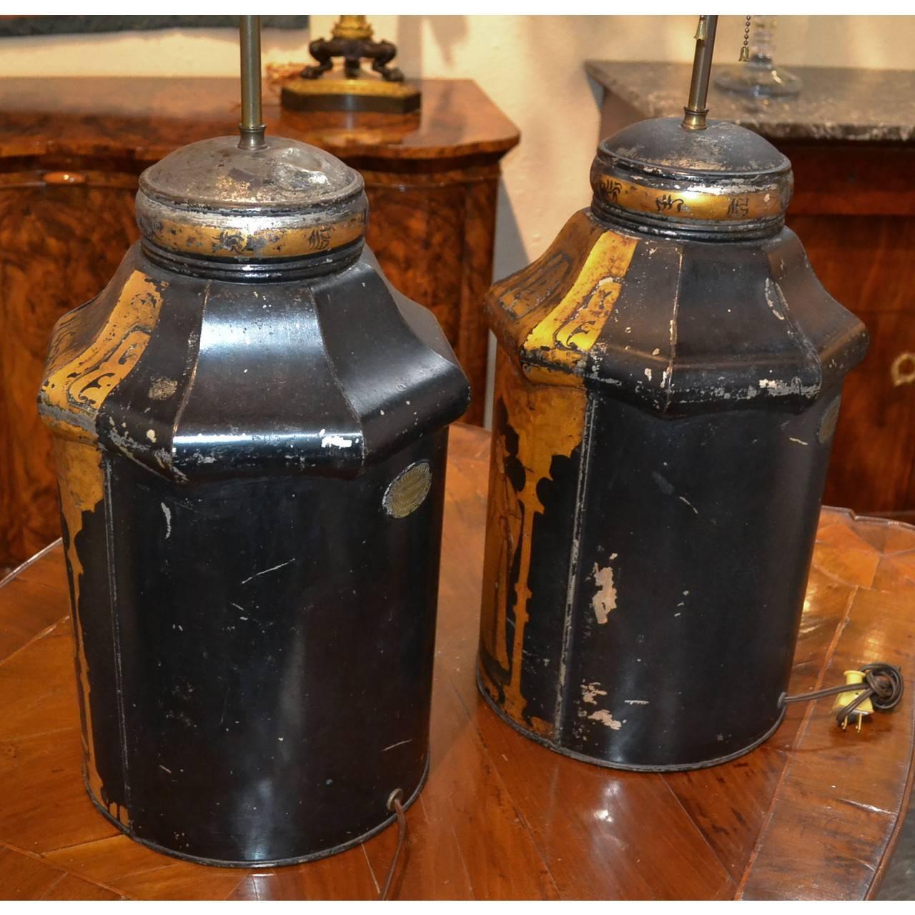 Tin Pair of 19th Century English Tea Can Lamps