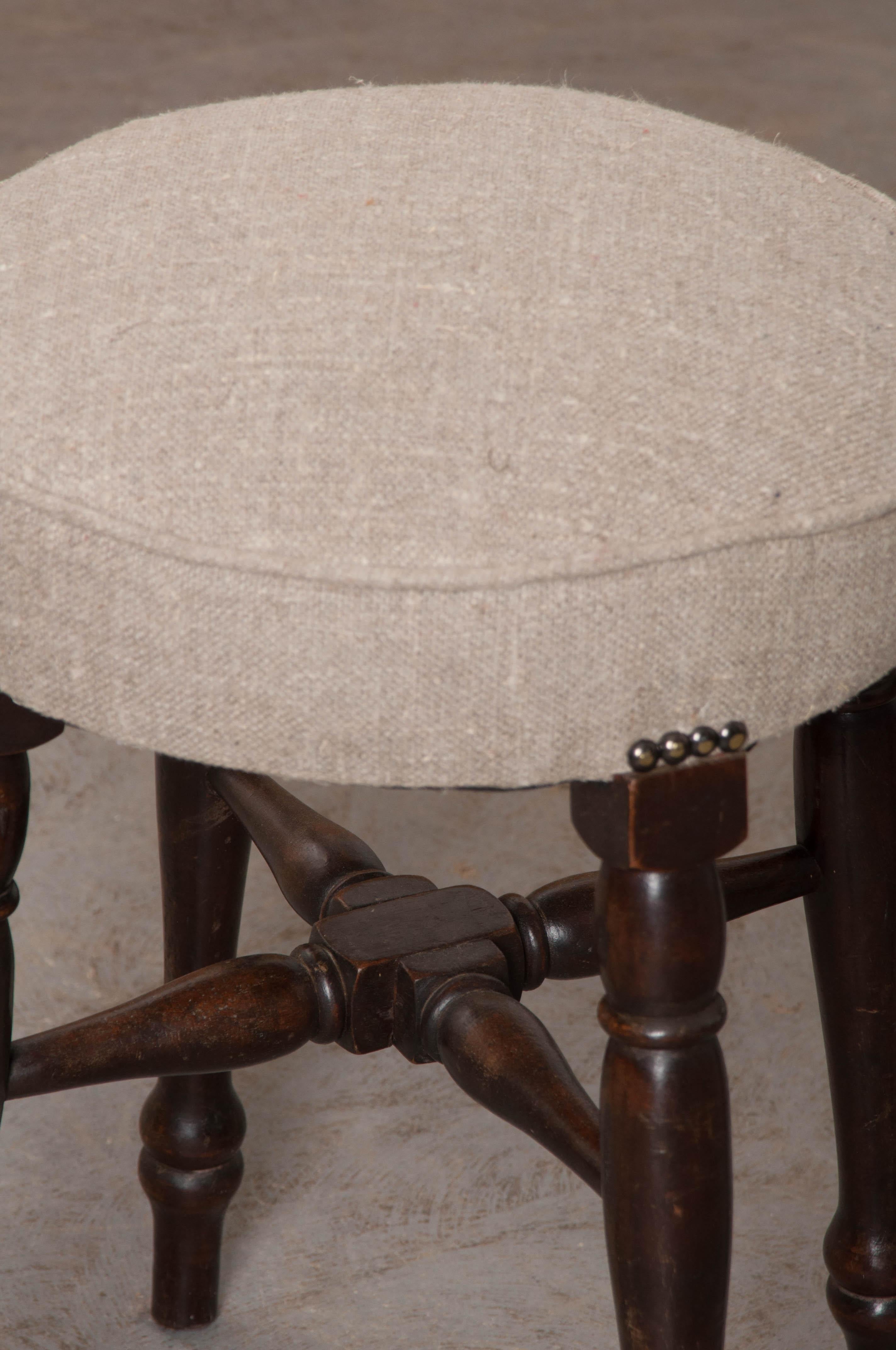 Pair of 19th Century English Upholstered Mahogany Stools 1