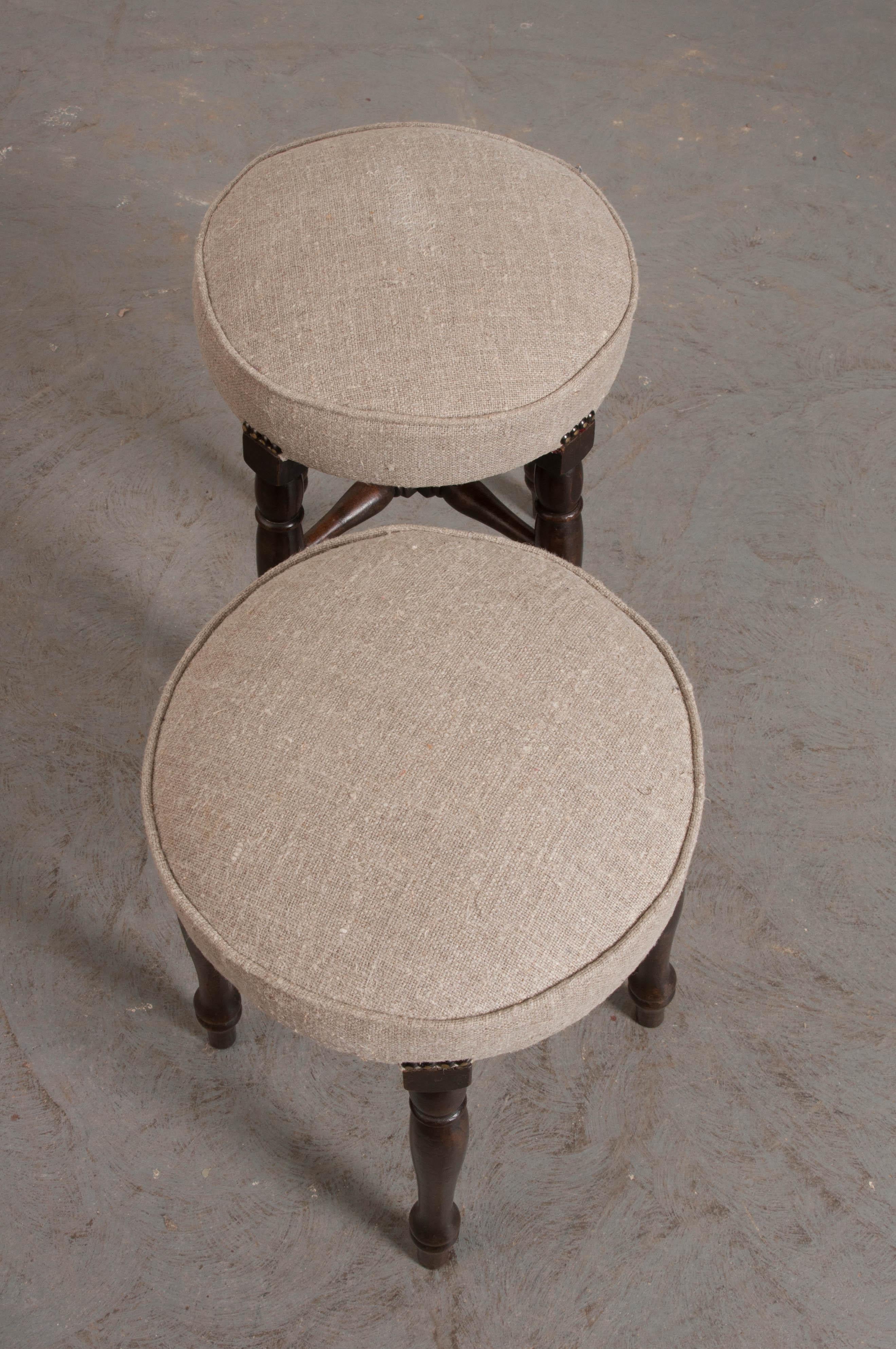 Pair of 19th Century English Upholstered Mahogany Stools 2