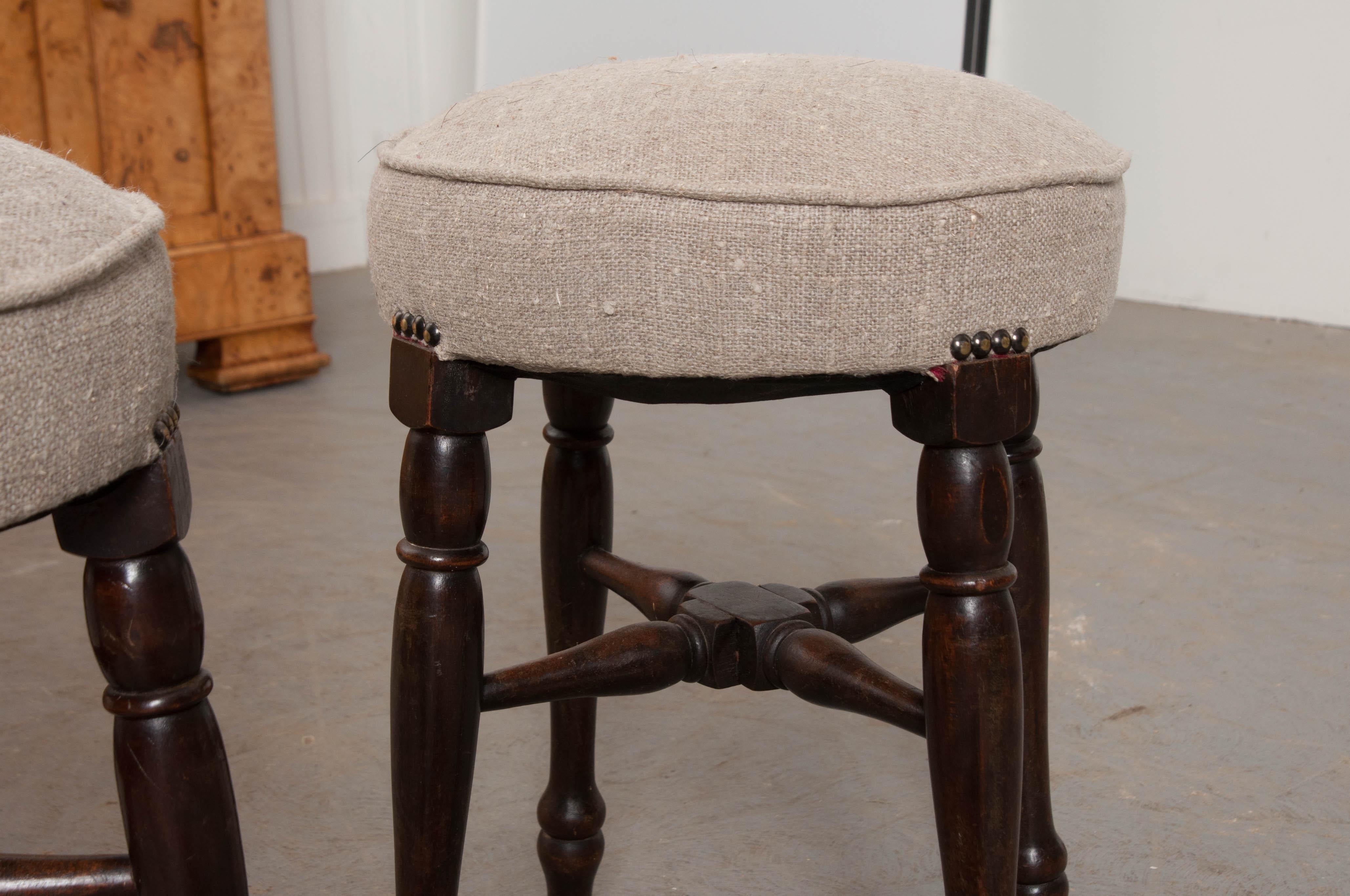 Pair of 19th Century English Upholstered Mahogany Stools 3