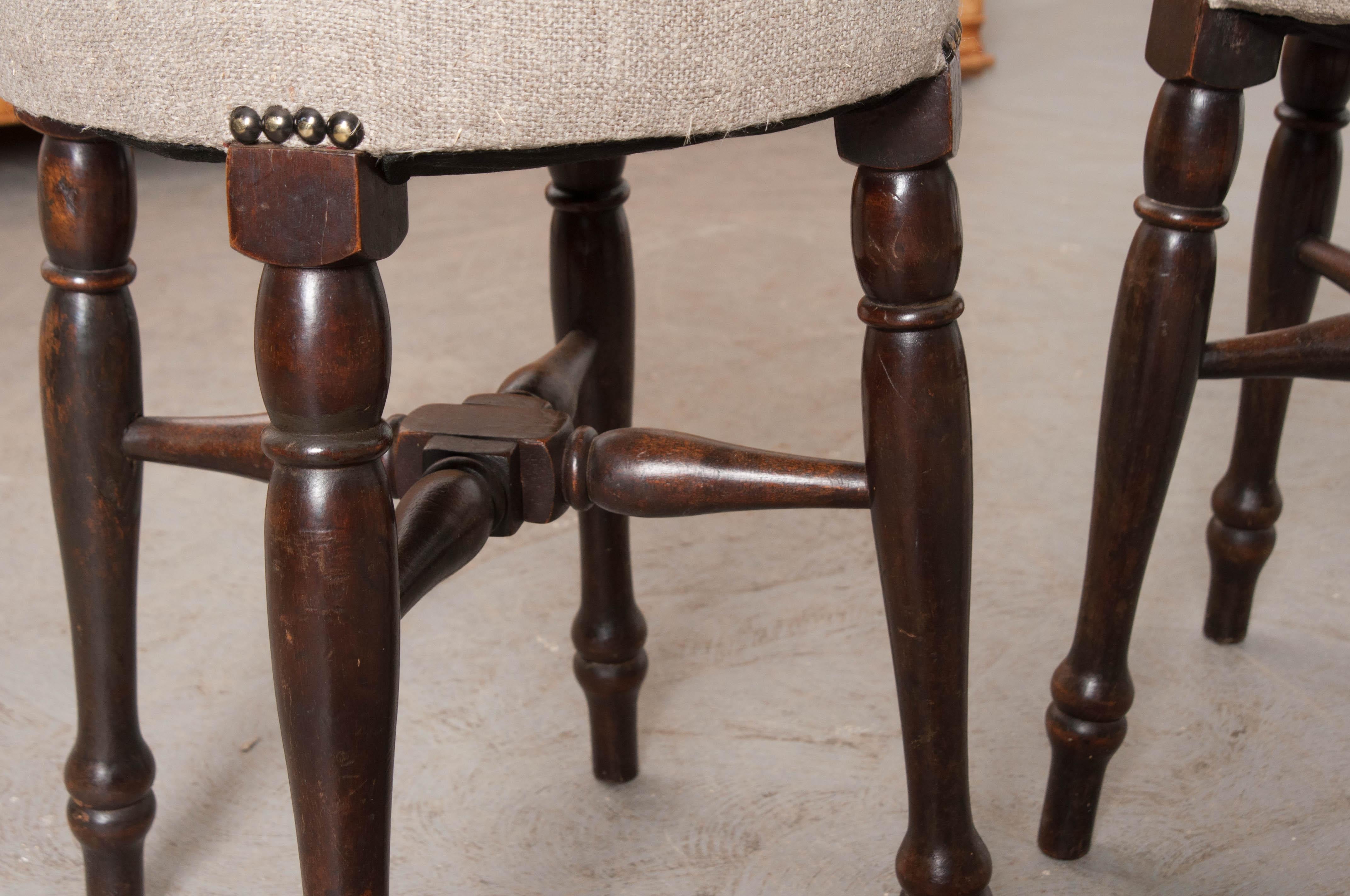 Pair of 19th Century English Upholstered Mahogany Stools 5