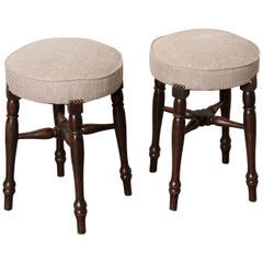 Pair of 19th Century English Upholstered Mahogany Stools
