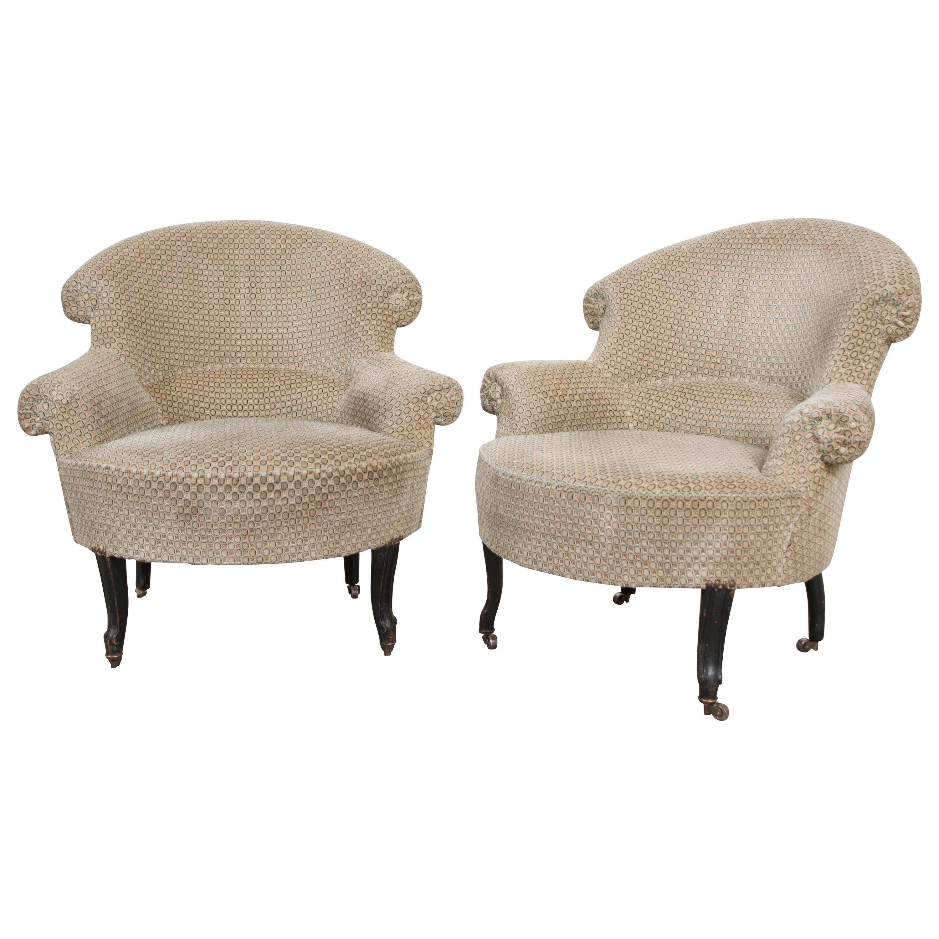 Pair of 19th Century English Upholstered Tub Chairs