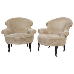 Antique Pair of 19th Century English Upholstered Tub Chairs