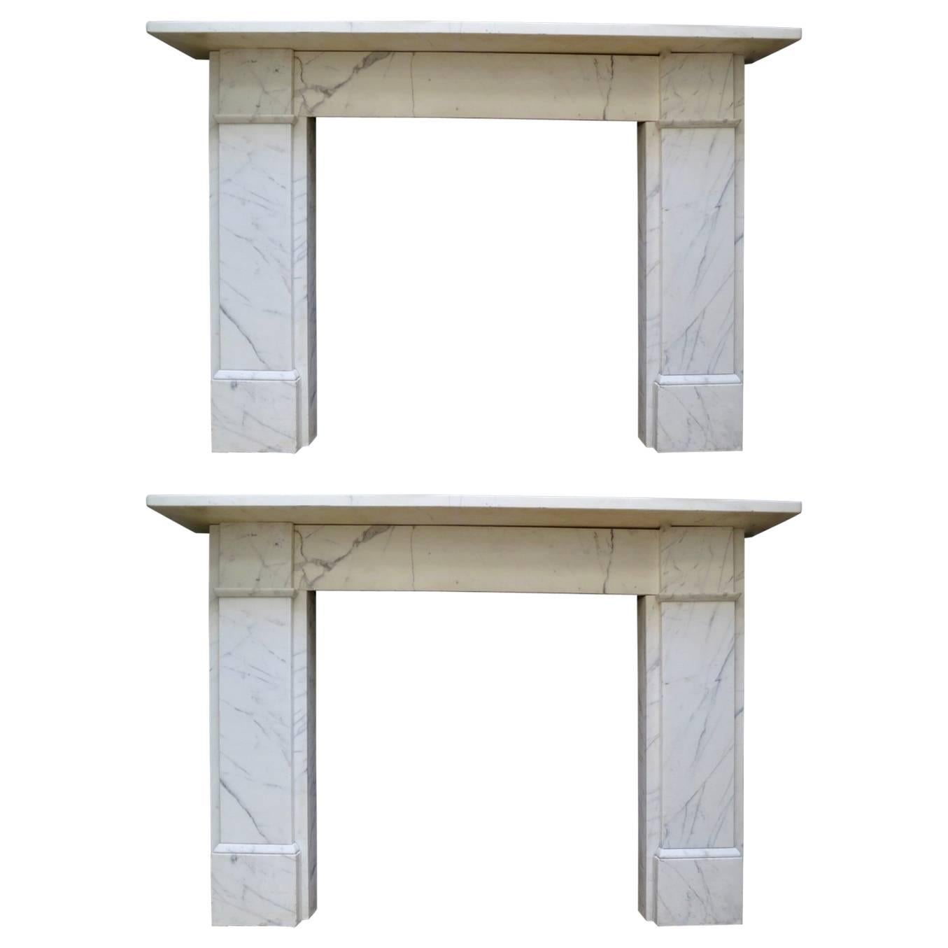Pair of 19th Century English Veined White Marble Fireplace Mantels