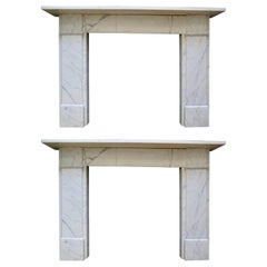 Antique Pair of 19th Century English Veined White Marble Fireplace Mantels