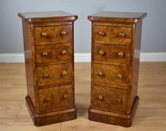 Pair of 19th Century English Victorian Burr Walnut Bedside Chests