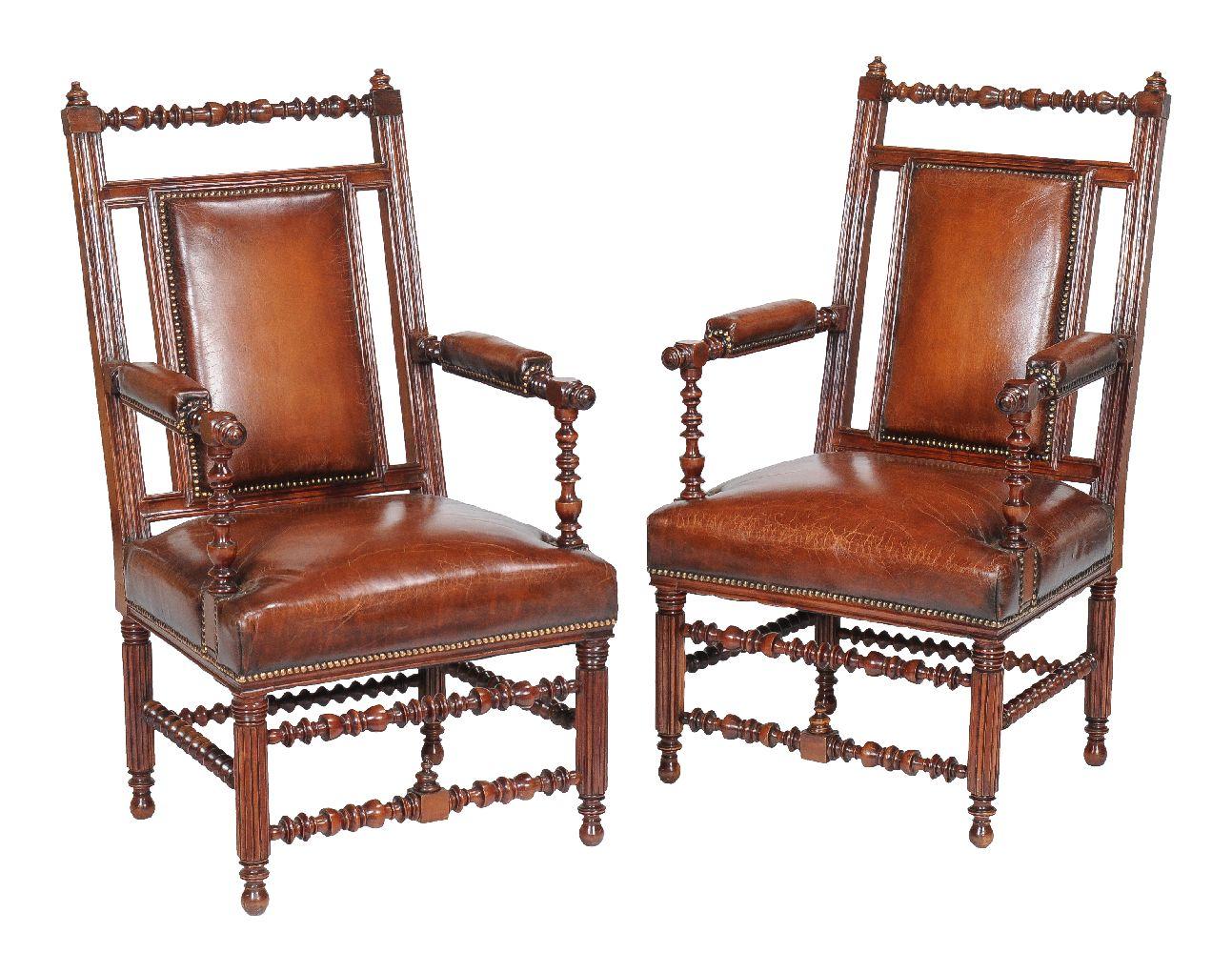 Pair of 19th Century English Victorian Gothic Revival Walnut Armchairs For Sale 9