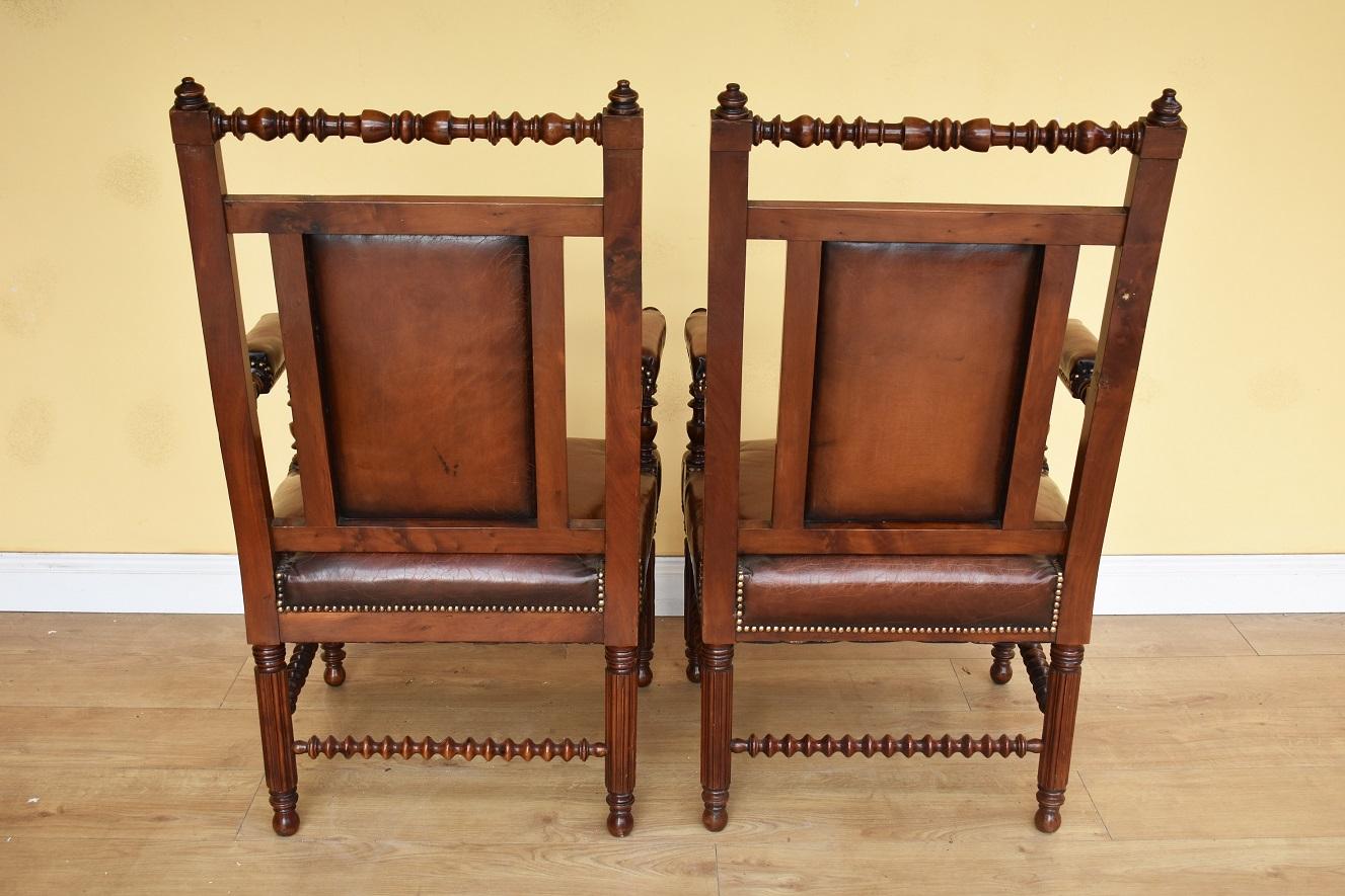 Pair of 19th Century English Victorian Gothic Revival Walnut Armchairs For Sale 1